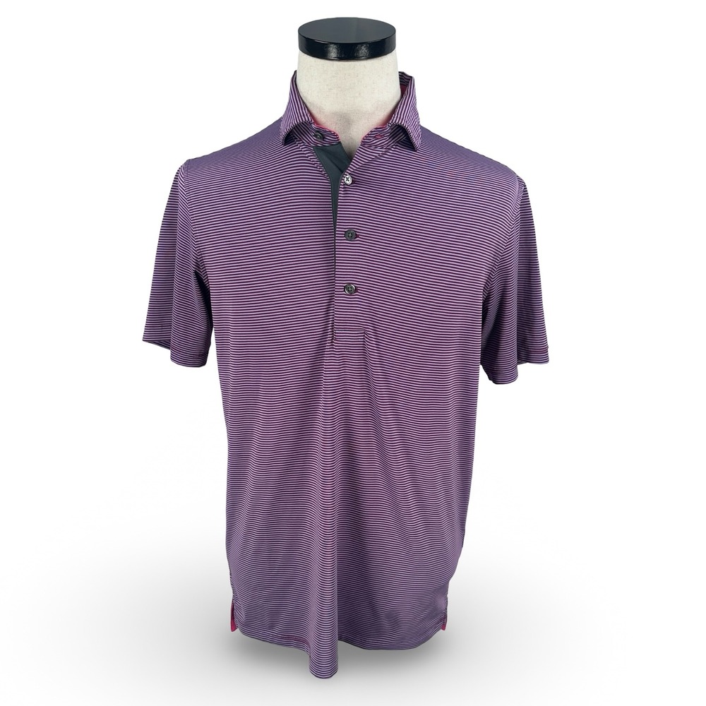 Greyson Mens Striped Performance Golf Polo Shirt Blue Burgundy Size Small Active